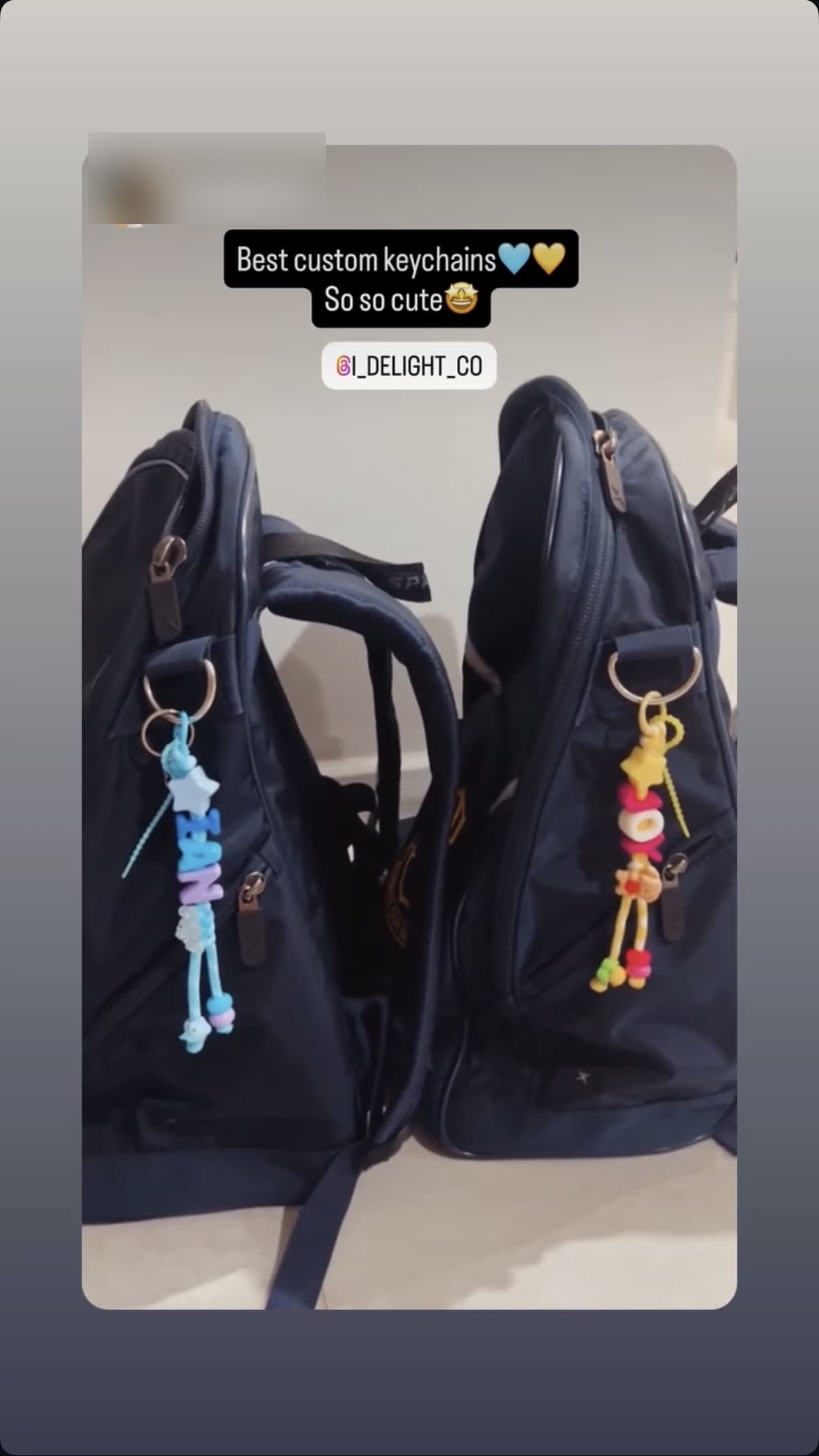 Custom keyring on a purple Frozen backpack